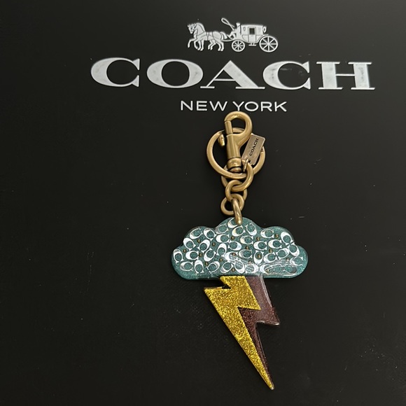 Coach Resin Glitter Cloud Lightning Bolt Keychain Key Fob Bag Charm Signature - Picture 11 of 14